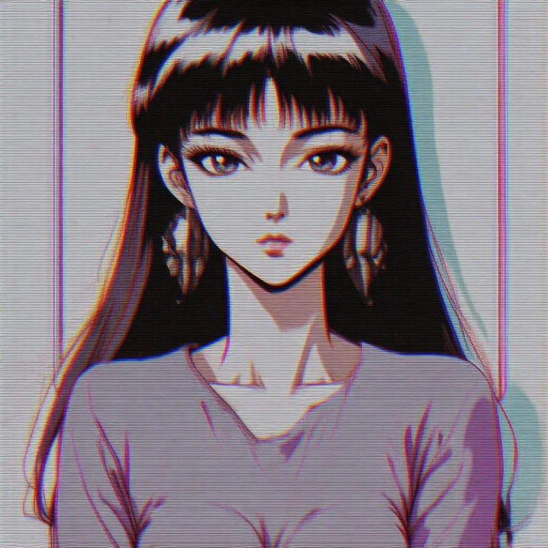 Retro Anime, Scanlines, 1990, 1girl, Solo, Chromatic Aberrat...