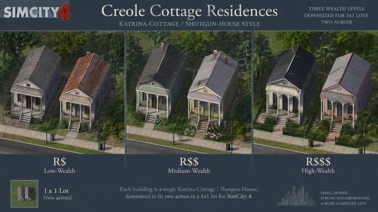 Creole Cottage Residences, Simcity4 Buildings Pack Low-wealt...