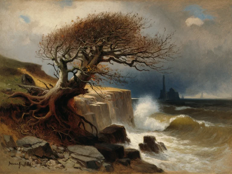 A Solitary Wind-shaped Hawthorn Gripping The Edge Of A Briti...
