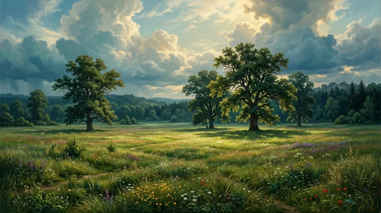 A Richly Detailed Realistic Oil Painting Of An Immense Open...
