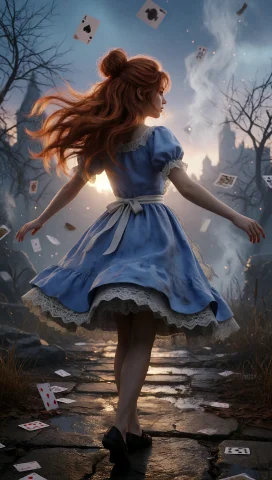 A Young Woman With Vibrant Red Hair Styled In A High, Messy... — Stable Diffusion AI Prompt: A young woman with vibrant red hair styled in a high, messy bun that flows drama...