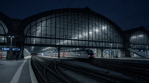 Undrwrldbl2016, A Large, Arched Train Station Dominates The... — Stable Diffusion AI Prompt: undrwrldbl2016, A large, arched train station dominates the frame, its glass-and...