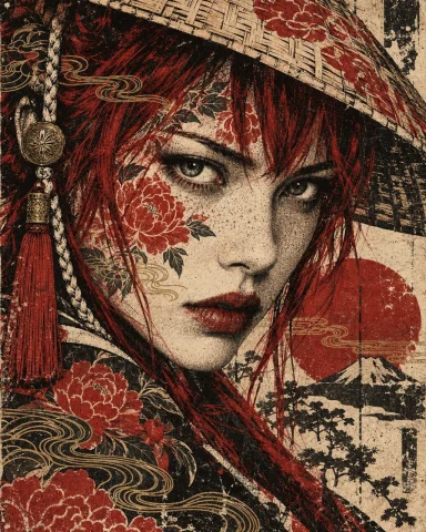 Intense Close-up Mixed Media Portrait Of A Young European Wo... — Stable Diffusion AI Prompt: Intense close-up mixed media portrait of a young European woman with sharp, stri...