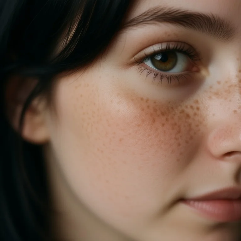 Extreme Close-up Of A Womans Cheek With Dense Freckles In Sh...