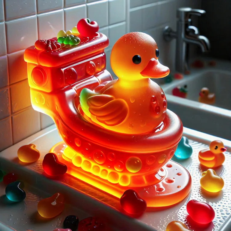 A Rubber Duck Made Entirely Of Gummy Candy, Solid Form, Sing...