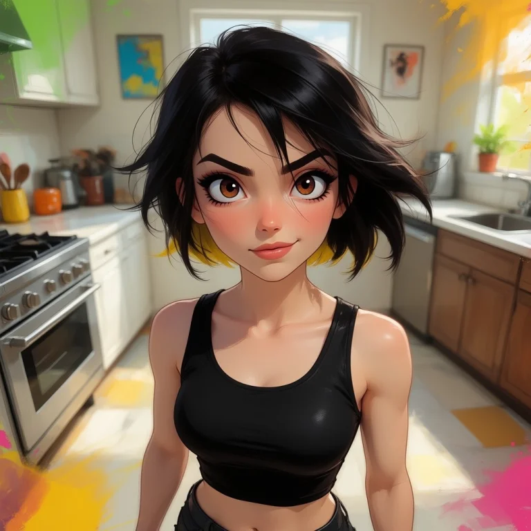 A Woman Glances Up, Raised-brow, From Her Kitchen Floor.