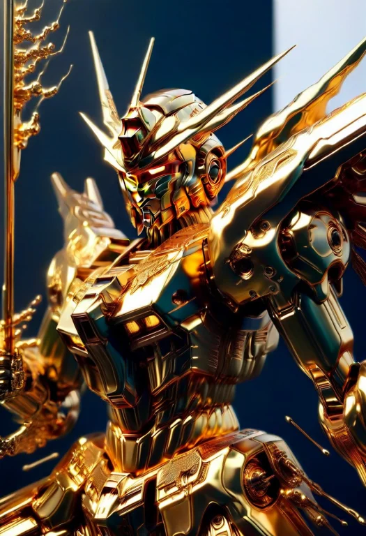 Intricate, Detailed, Gundam Mecha1.5, Liquidgoldmorph