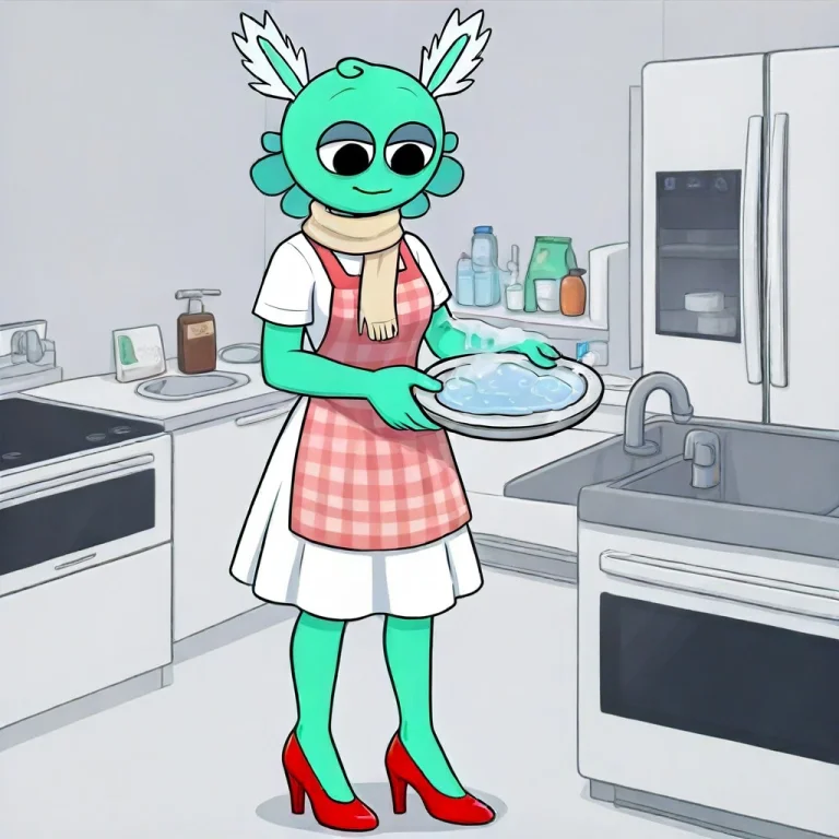 Malik Sprunki Oc, 1girl, Solo, Black Eyes, Mint-colored Skin...