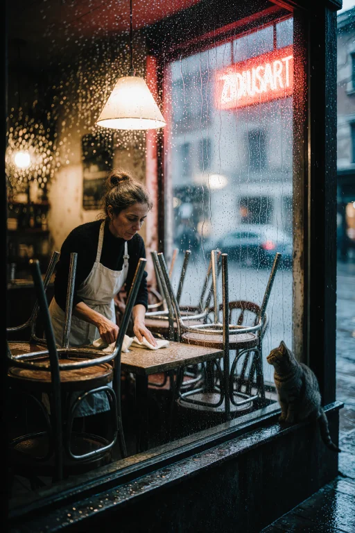 Zidiusart. A Photograph Of A Small Corner Caf At Closing Tim...