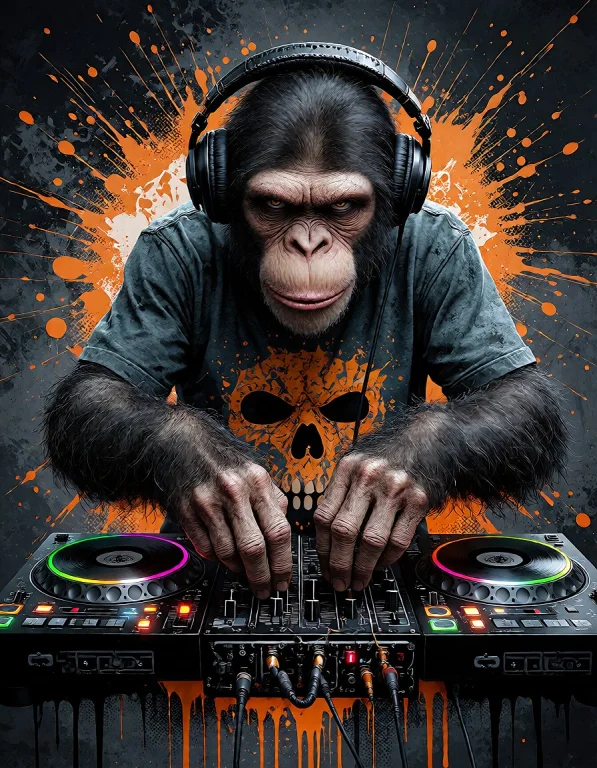 A Vector-style Digital Illustration Of A Smirking Chimpanzee...