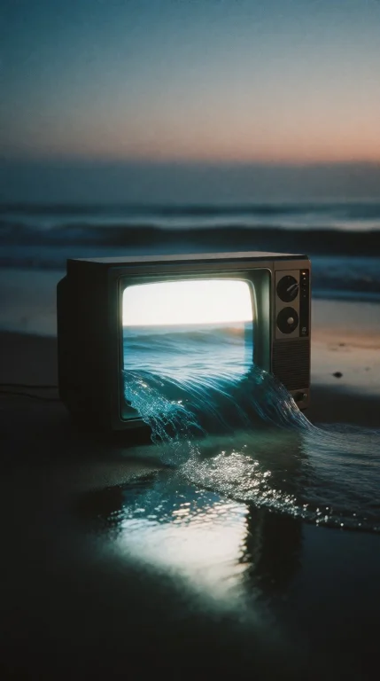 A Liminal, Surreal Scene Of A Vintage 1980s Television Set S...