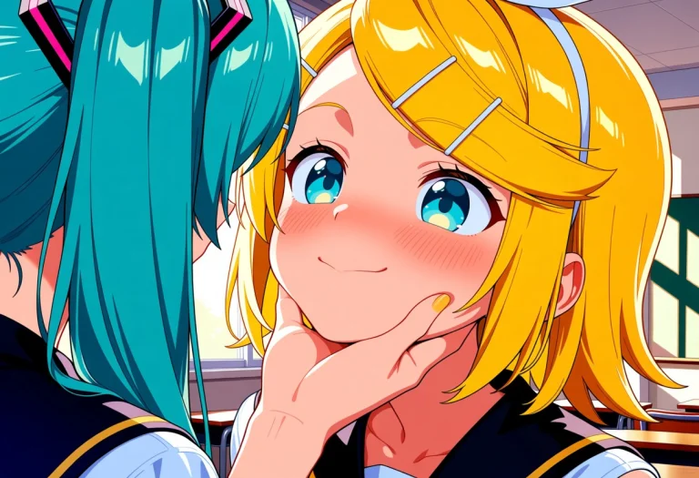 Masterpiece, Best Quality, Safe, 2girls, Kagaminerin, Hatsun...