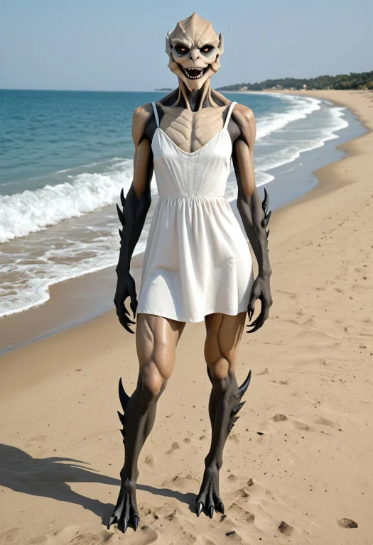 Photorealistic, A Female Turian Wearing A White Sundress Sta...