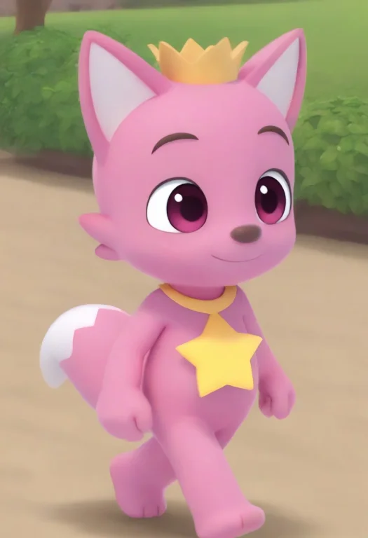Pinkfongpfws, Furry, Pink Eyes, Pink Body, Crown, Star Neckl...