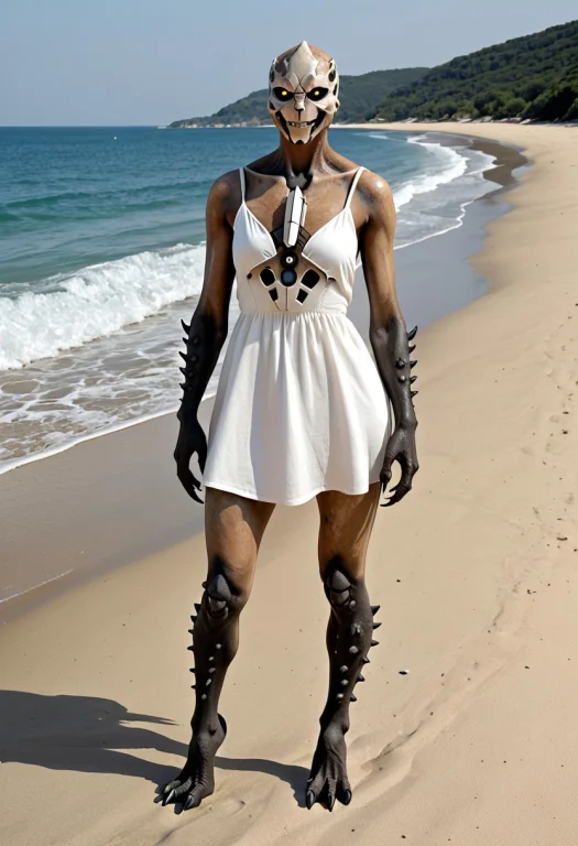 Photorealistic, A Female Meturianf Wearing A White Sundress...
