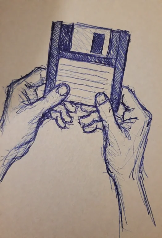 2kd00dl3,a Sketch Done In Blue Pen Ofa Pair Of Hands Holding...