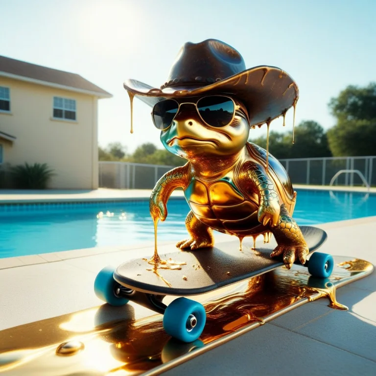 Liquidgoldmorph, Dripping Turtle Wearing A Cowboy Hat And Su...