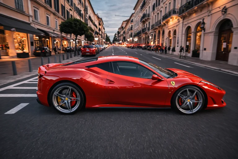 Long Exposure Photo Of A Red Ferrari Parked On The Street,lo...