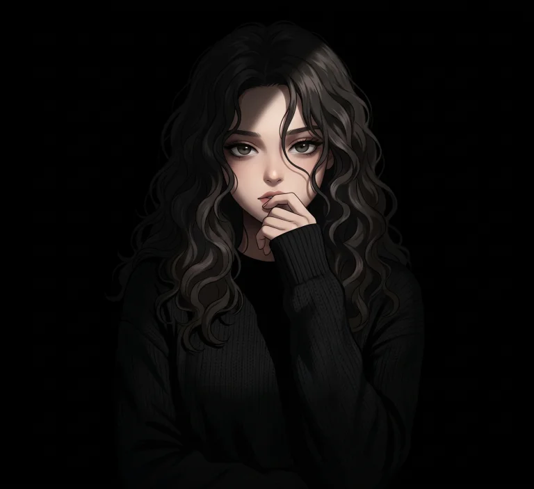 Dark Anime Girl Portrait with Dramatic Spotlight – Mysterious Black Aesthetic AI Prompt