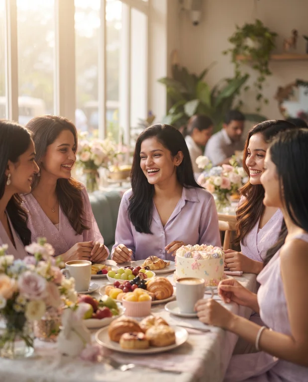 Elegant Birthday Brunch with Friends, Pastel Outfits and Floral Table Decor