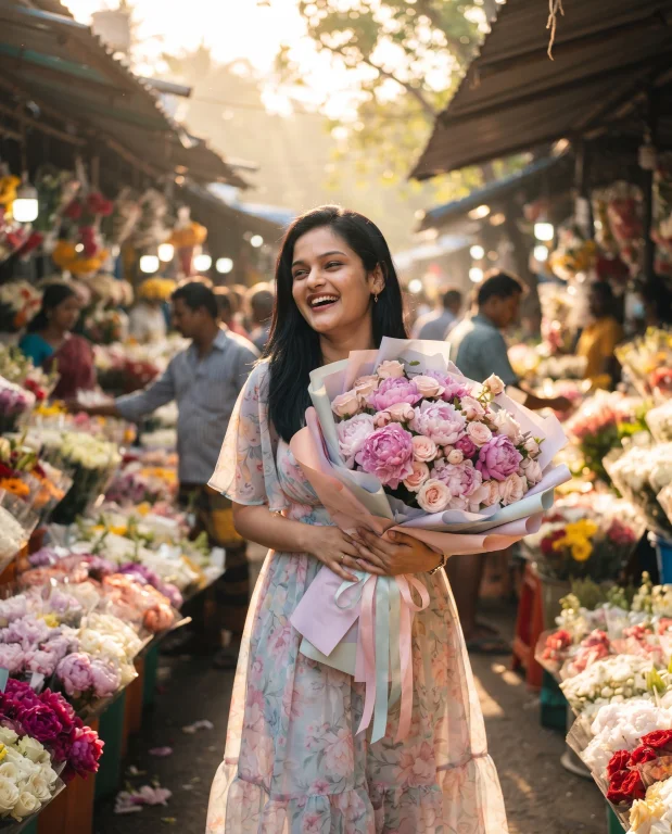 Dreamy Flower Market Birthday Photoshoot with Peonies and Roses