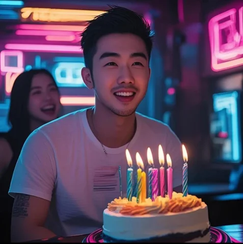 Cinematic Birthday shoot — Nano Banana AI Prompt: Create a cinematic futuristic birthday portrait based on the uploaded photo. Pre...