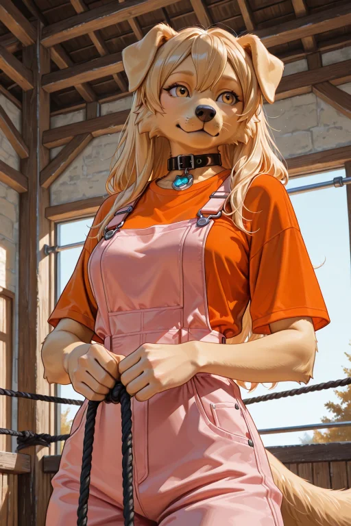1girl, 1 Anthromorphic Dog Girl, Golden Retriever Dog Girl,...