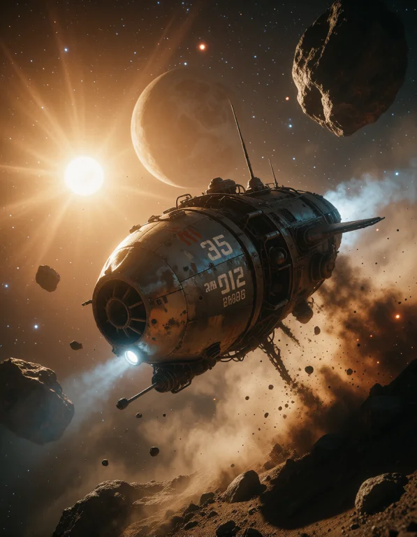 Photorealistic Deep-space Photograph Of A Battered Prospecto...