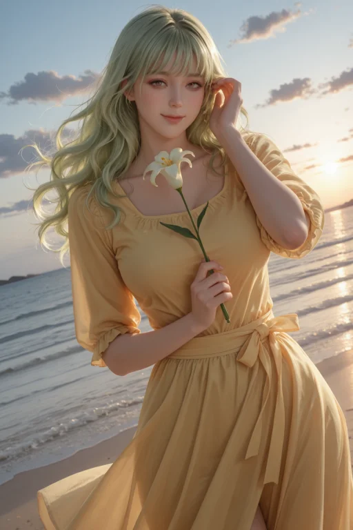 ,aibamiyuki,long Hair,wavy Hair,light Green Hair,bangs,purpl...