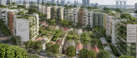 Build A High Density Singapore Garden Neighborhood Following... — Stable Diffusion AI Prompt: build a high density Singapore garden neighborhood following existing shotgun-sh...
