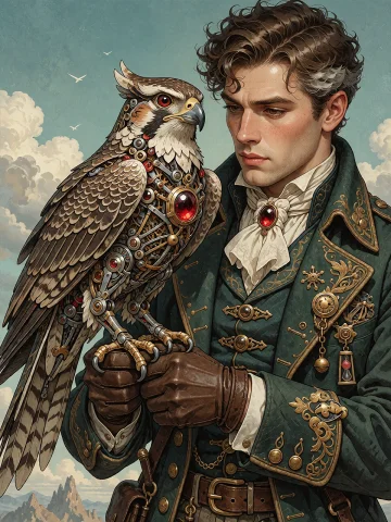Lorakreapainterlydetail0.5a Charismatic Young Inventor Weari... — Stable Diffusion AI Prompt: A charismatic young inventor wearing a tailored forest-green coat with intricate...