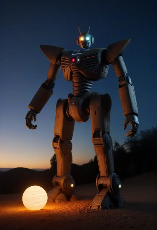 Giant Robot,corkworld , High Quality, Masterpiece, Glowing E...
