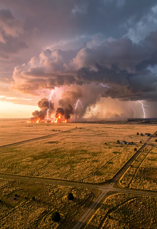 A Thunderstorm Rolling Over Open Golden Plains, Photorealist...