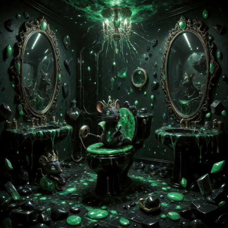 A Hilarious Chaotic Fantasy Scene A Tiny Jade-and-obsidian M...