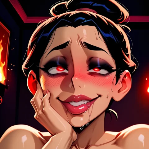 Side Closeup Of Womans Expression., Azula . Insane Staring E... — Stable Diffusion AI Prompt: side Closeup of Woman's expression., azula . Insane Staring eyes . Evil smile. Y...