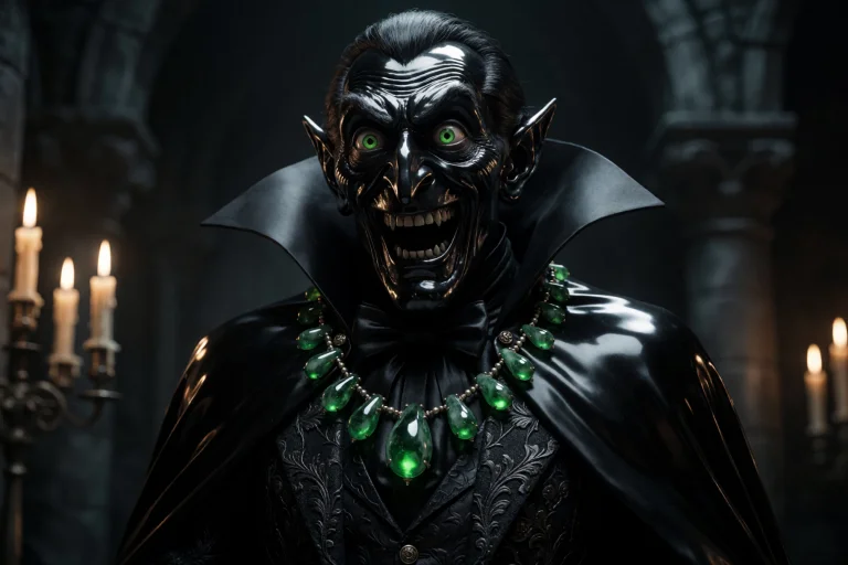 A Gothic Comedic Portrait Of An Elegant Vampire Made From De...