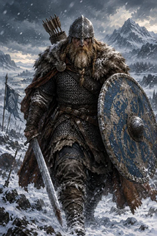 Epic Fantasy Digital Painting Of A Rugged Viking Warrior Sta...