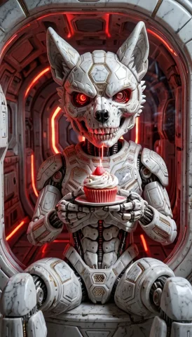 Medium Portrait Of Adorable Futuristic Robot Skull Wolf Expo... — SDXL AI Prompt: medium portrait of adorable futuristic robot skull wolf exposed machine wire wit...