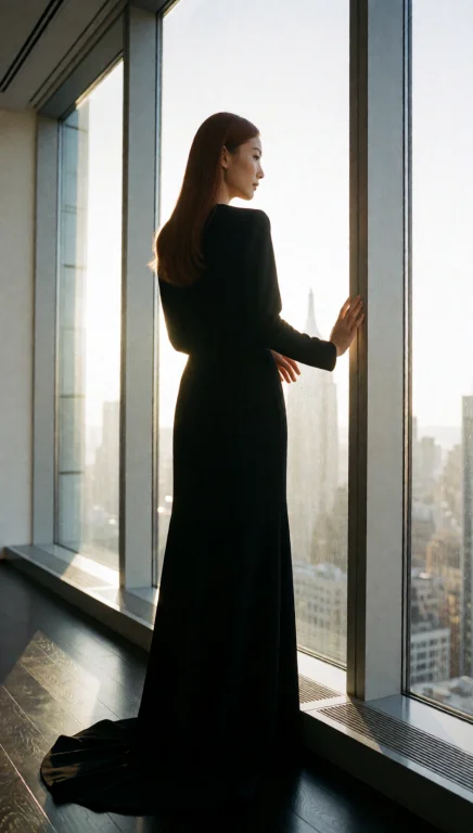 Cinematic High-contrast Editorial Fashion Photograph, Vertic...