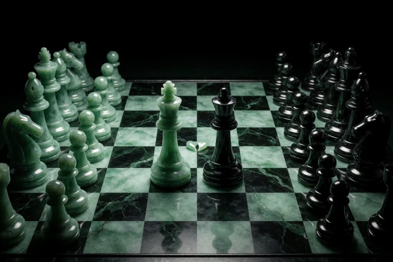 A Surreal Chessboard Made Entirely Of Jade And Obsidian, But...