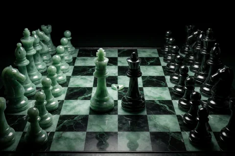 A Surreal Chessboard Made Entirely Of Jade And Obsidian, But... — Stable Diffusion AI Prompt: A surreal chessboard made entirely of jade and obsidian, but instead of a normal...