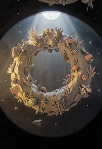 A Habitat Ring Turning Slowly Against The Void, Clay Render,... — Stable Diffusion AI Prompt: a habitat ring turning slowly against the void, clay render, physically based re...