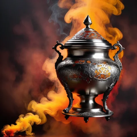 Jpourbiological, Tarnished Silver Censer Trailing Smoke, Got... — SDXL AI Prompt: jpour_biological, tarnished silver censer trailing smoke, gothic atmosphere, cat...