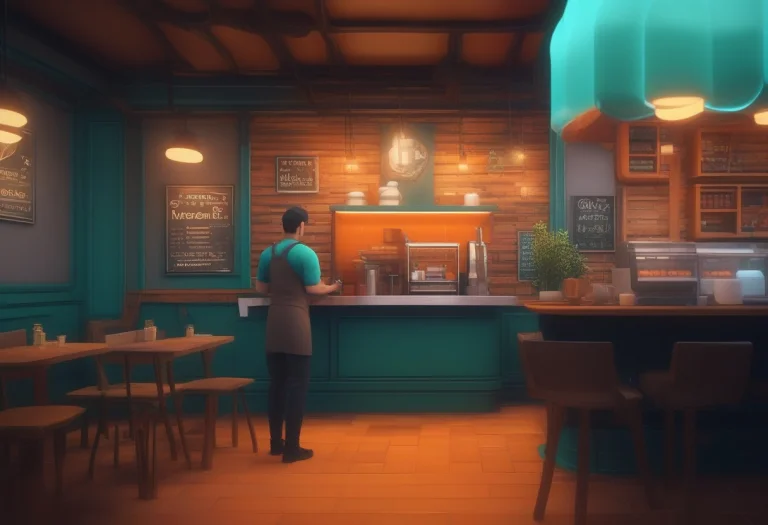 A Barista Framed By Steam In A Cozy Cafe, Voxel Art, Overcas...
