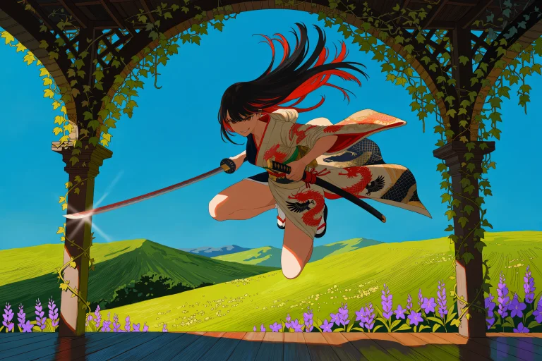 Mon. A Woman With Long Black Hair With Red Strands And A Men...
