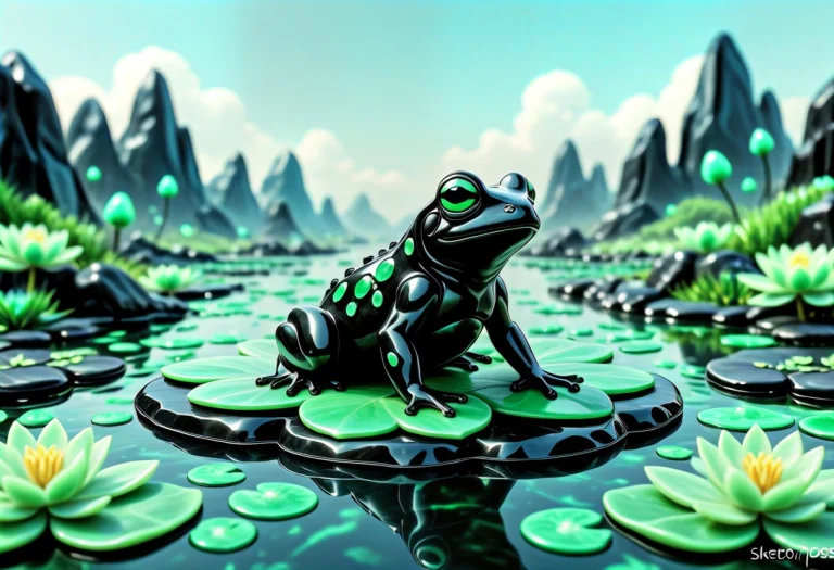 Lazypos, Model Of A Cute Frog, Made Of Obsidian, Surrounded...