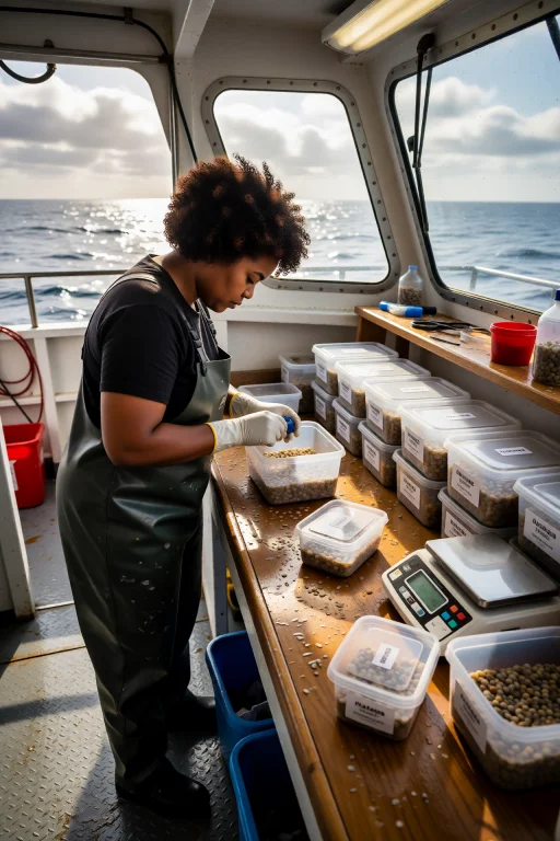 Nylajones, Sorting Groundfish Samples At A Waist-high Workbe...