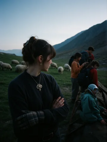 Candid Photo Of Young Woman Wearing Streetwear Hair Accessor... — Stable Diffusion AI Prompt: Candid photo of young woman wearing streetwear hair accessory, classic brooch, a...