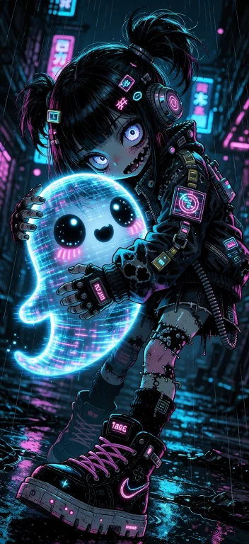 Ta86wistfall, Close Up, A Dynamic Kawaii Cyberpunk Zombie Ga...
