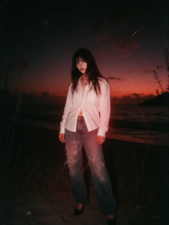 A Woman With Black Hair . She Wears A White Buttondown Shirt...
